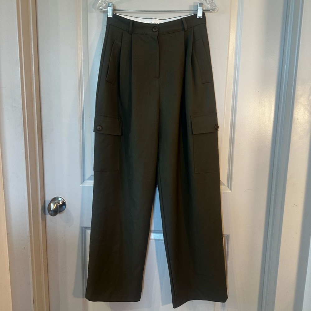 The Frankie Shop Maesa Olive Pleated Hi- Rise Cargo Trousers, Small - Picture 6 of 13